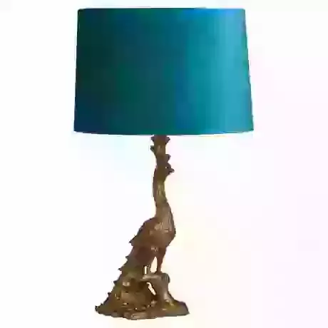 This is the stunning Antique Gold Peacock Lamp With Teal Velvet Shade